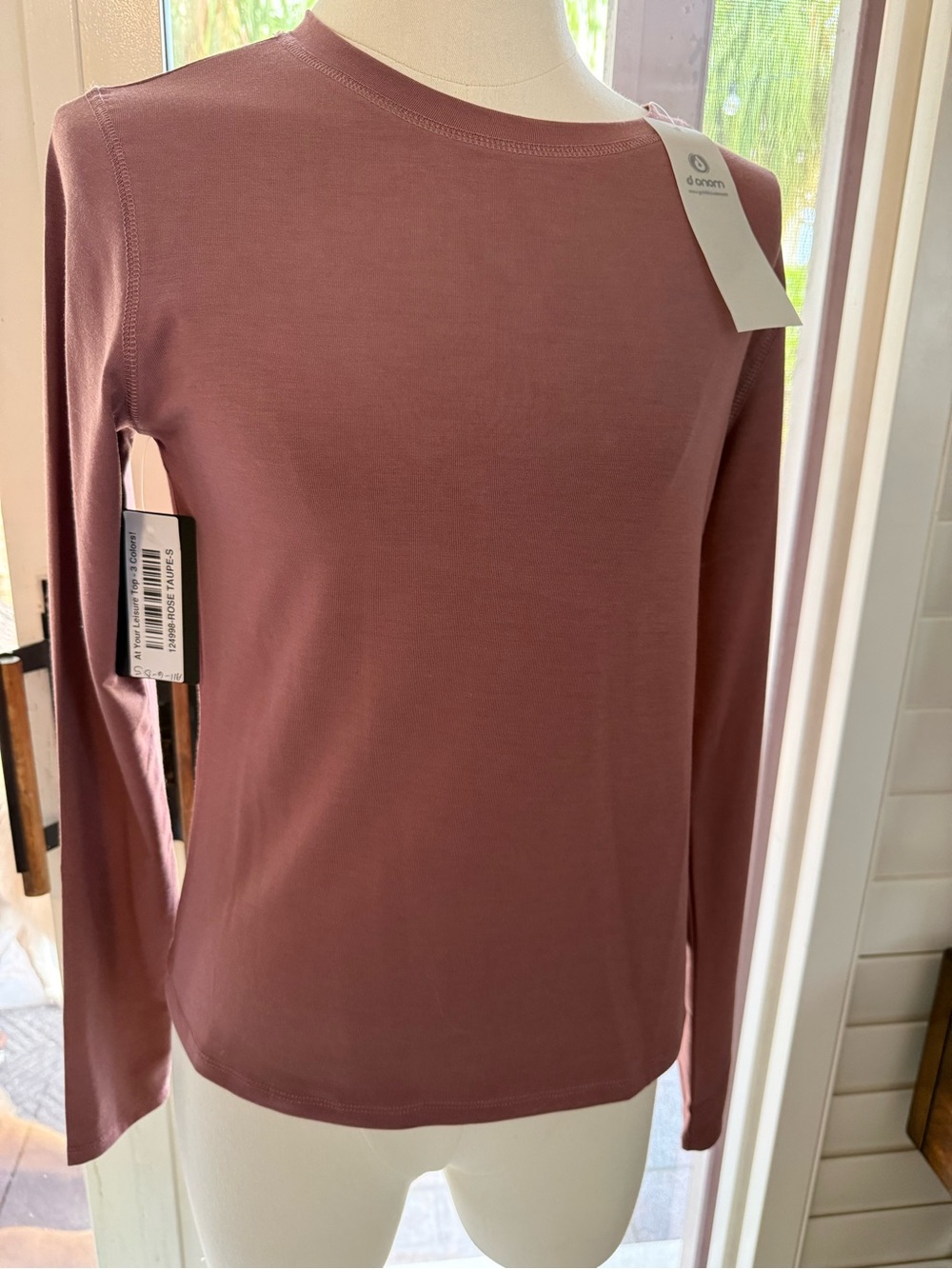 Mono B Long-Sleeve Crewneck Top — Dusty Mauve